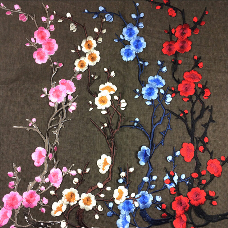 Beautiful Embroidered Plum Blossom Flower Patch Iron/Sew on Applique Motif Craft