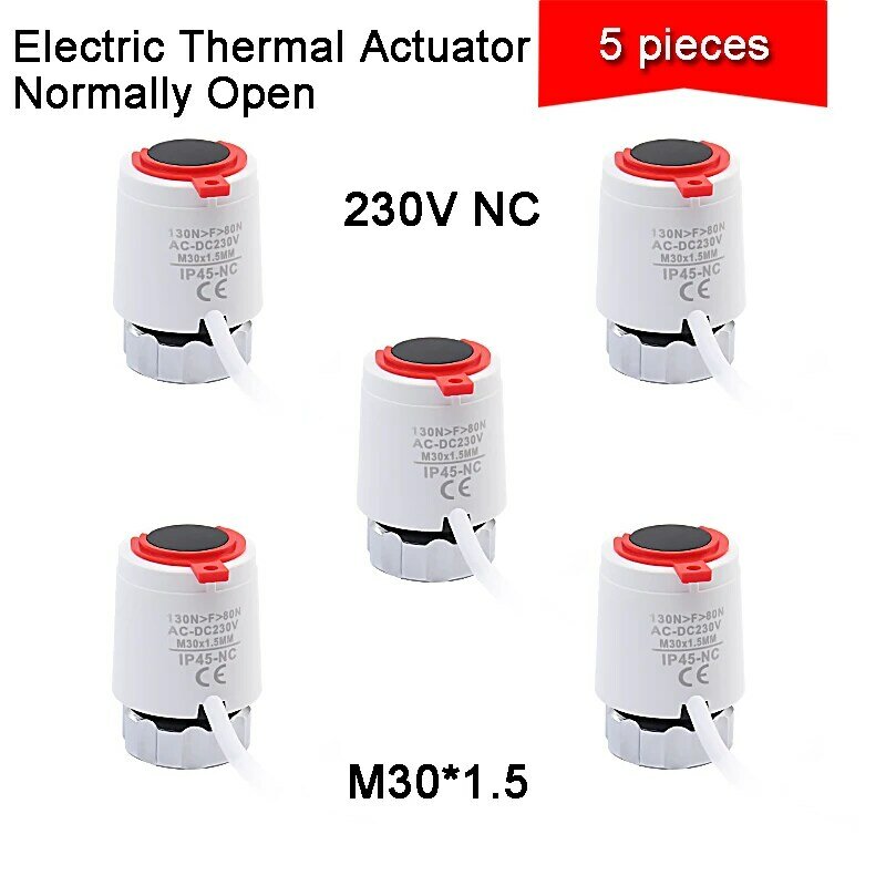 Aktuator termal listrik, katup Radiator termostatik TRV pemanas bawah lantai, 5 buah 230V tertutup normal NC M30 * 1.5mm