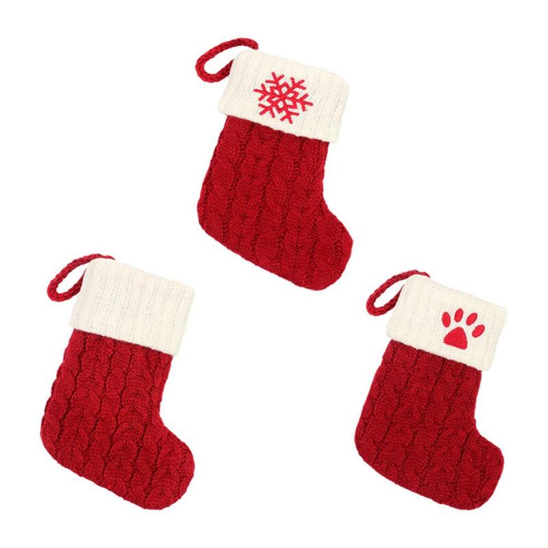 Новогодние рождественские носки Красный снежинка Рождественские вязаные чулки Рождественская елка украшение для дома Рождественский подарок 2023