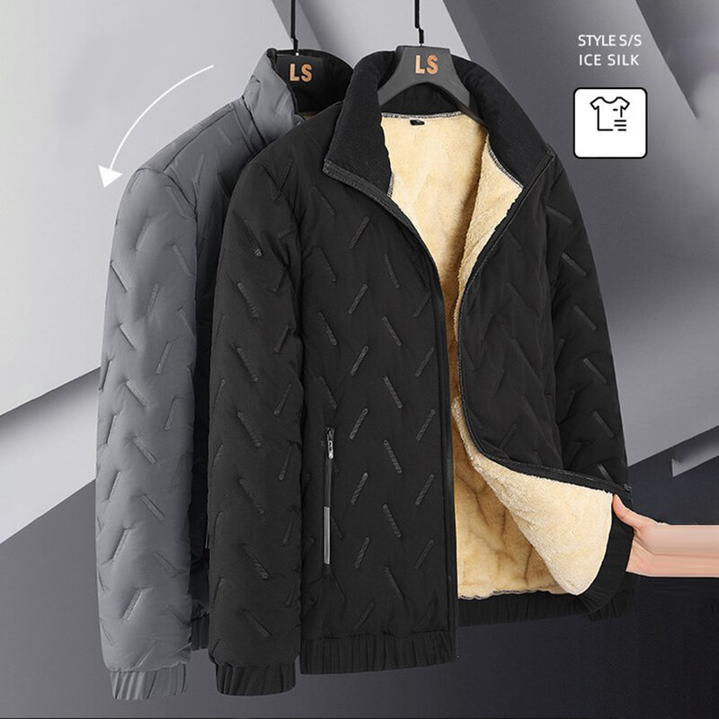 남성용 야외 양털 따뜻한 두꺼운 재킷 파카 아웃웨어, 캐주얼 루즈 스탠드 칼라 파카 코트, 오버코트 패션