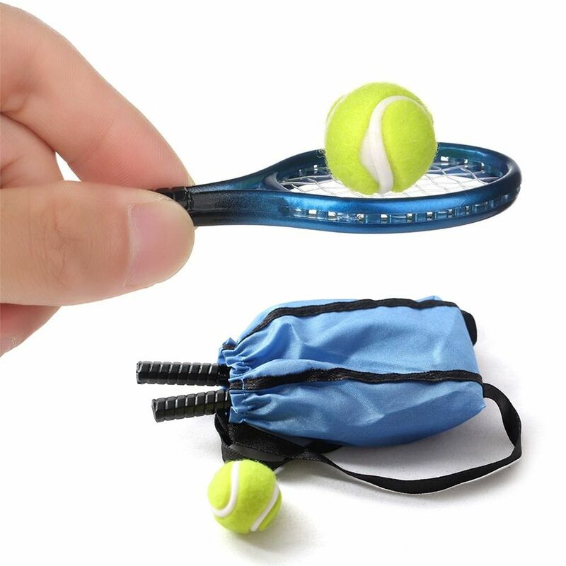 Kits de raqueta de tenis para muñecas, bolsa de bola de raqueta en miniatura, accesorios creativos para fotos, accesorios para casa de muñecas DIY, 1/6, 1/12, 4 unids/set