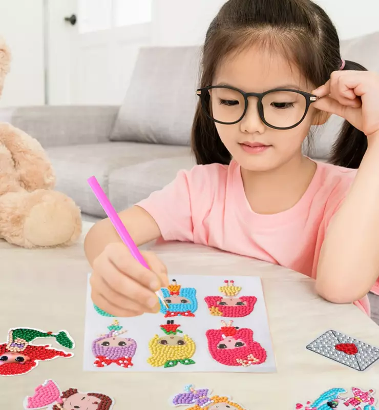 6PCS Kids DIY Pattern Diamond Painting Puzzle Handmade Stickers for Children  Manual Toy Cup Phone Pencil Box Decora Girl Gift