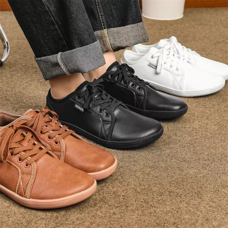 2024 Men Shoes New Flats Walking Leather Casual Shoes Men Barefoot Wide-toed Shoes Wider Toe Casual Sneakes Large Size 37-48