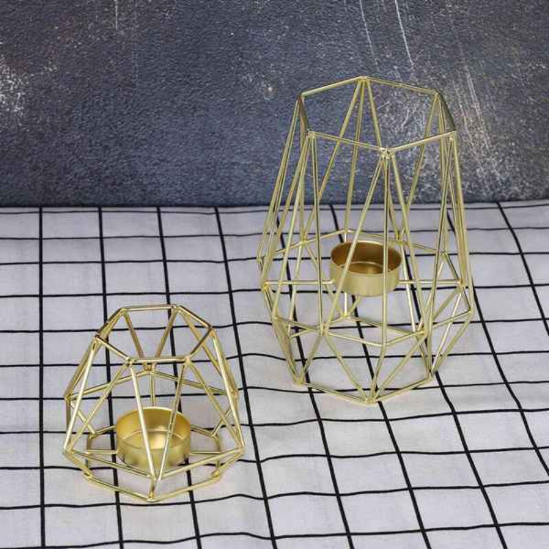 Juego de 2 portavelas de Metal geométrico dorado para decoración de sala de estar y baño, centros de mesa para boda y comedor