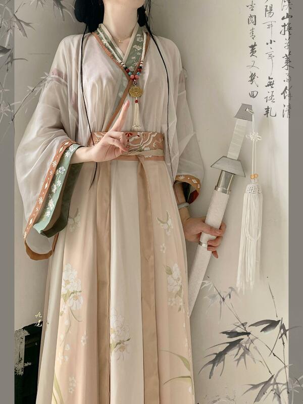 فستان Hanfu النسائي التقليدي الصيني القديم للرقص الشعبي مجموعة Hanfu لأسرة سونغ أزياء تنكرية للإناث أزياء حفلات عتيقة T1