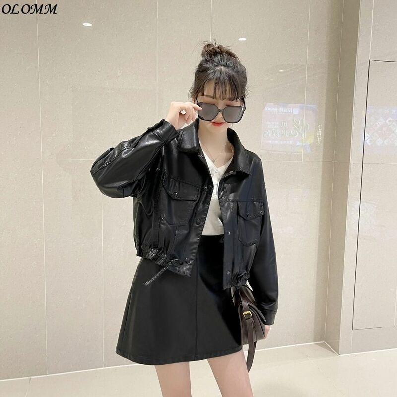 Nouveau manteau en cuir Style court pour femmes, Style occidental décontracté gothique noir veste polyvalente manteau tendance poches
