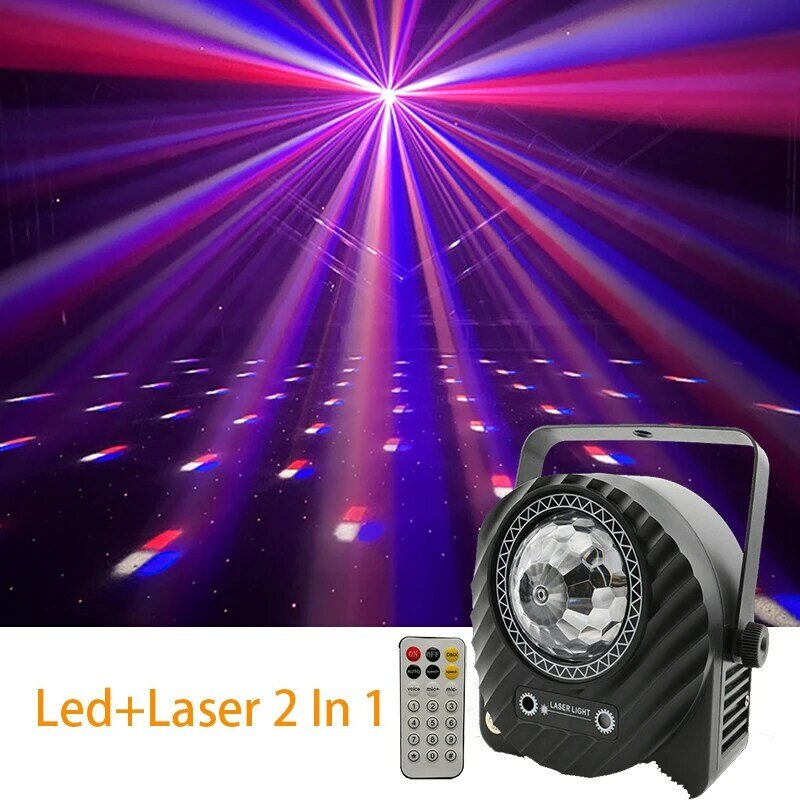 DJ Light Led Crystal Magic Ball With Red Green Laser 2 Effect IN 1 Light Remote Led Beam Flower Disco For Party Holiday Wedding