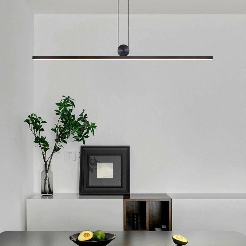 Dining table pendant lamp designer modern minimalist black lighting fixtures dining hall bar island long strip restaurant lamp