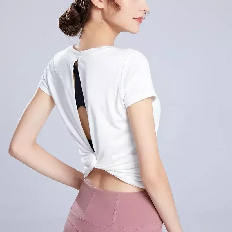 LO Sports-T-shirt de yoga à manches courtes pour femme, vêtement absorbant la transpiration, séchage rapide
