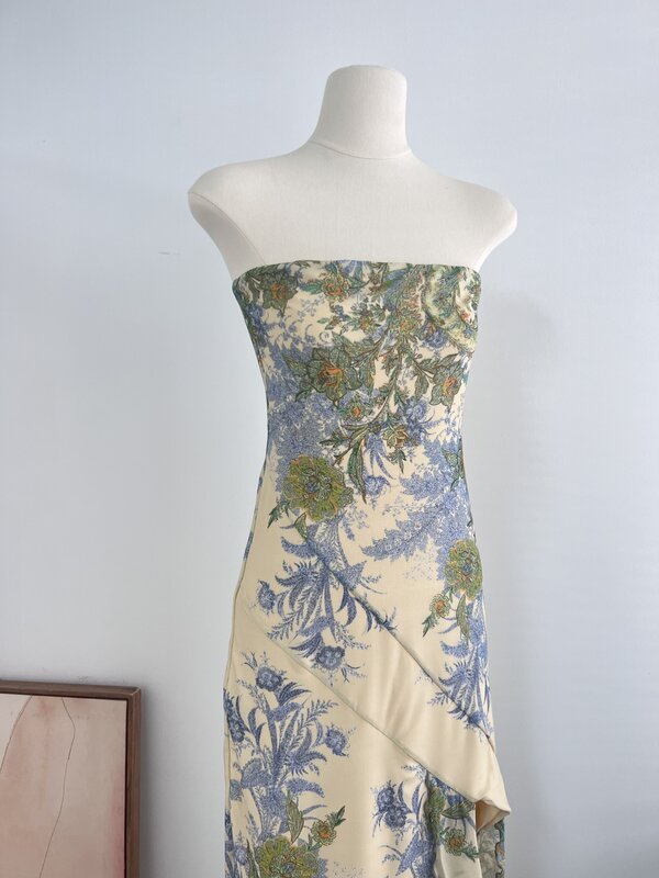 Women Flower Print Strapless High Split Slim Midi Dress
