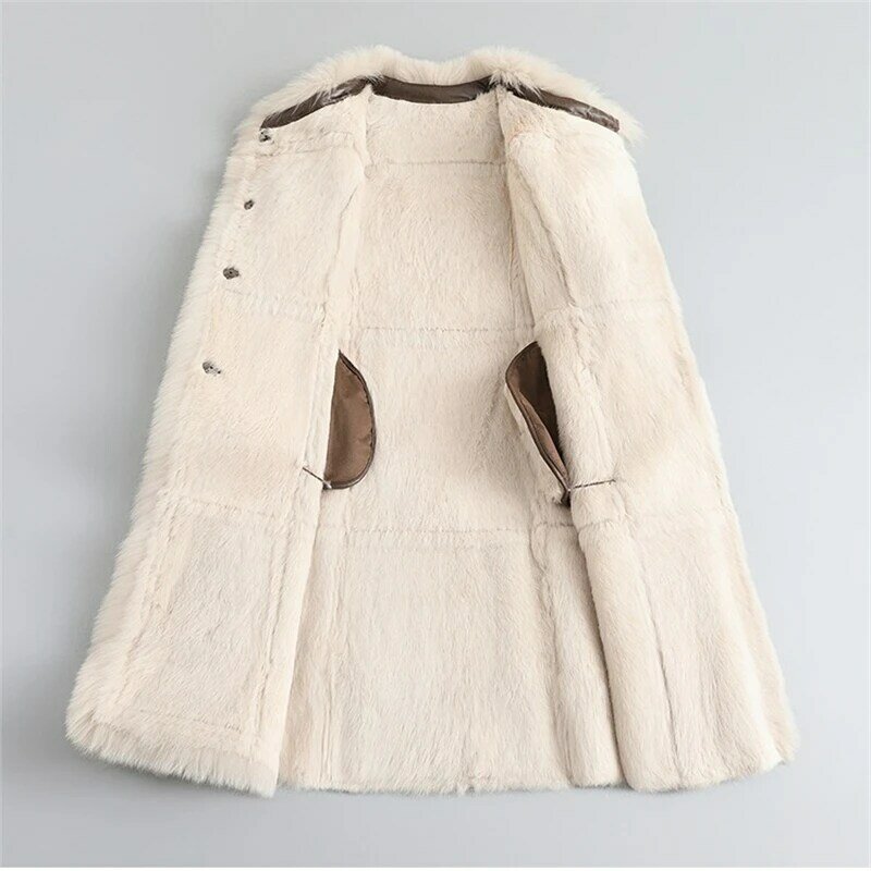 Female Rabbit Fur Coat 2023 New Winter Fox Hair Collar Slim Medium-length Warm Jacket Luxury Parka JT451