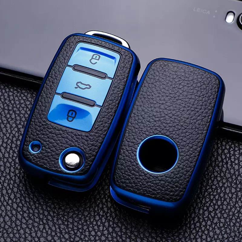 الجلود سيارة مفتاح حافظة مفاتيح غطاء كامل غطاء حماية حقيبة ل VW Volkswagen بولو تيجوان باسات جولف جيتا لافيدا سكودا اوكتافيا