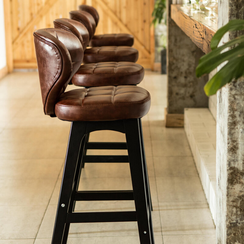 Kursi Bar tinggi luar ruangan kayu meja dapur ruang tamu kursi Bar mewah furnitur Silla Restoran Nordik SR50BC