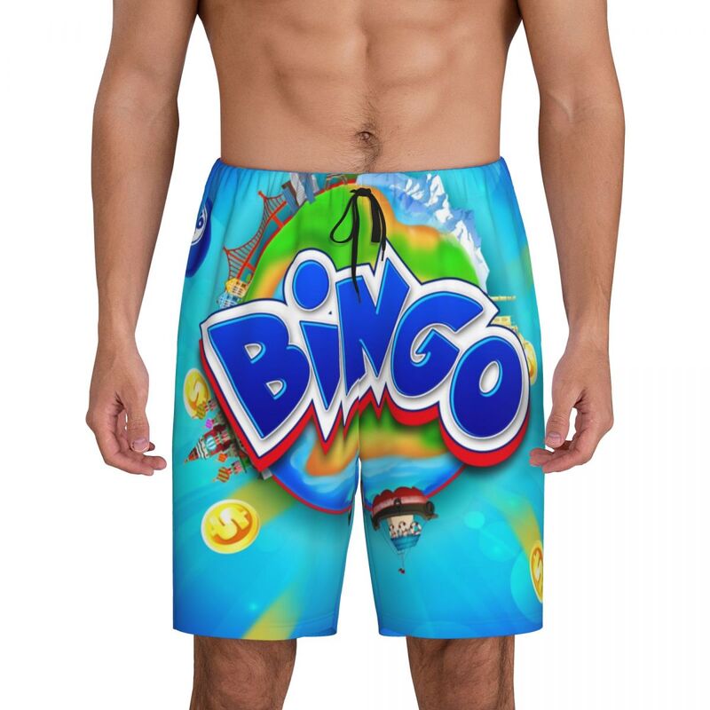 Custom Bingo Papier Spel Pyjama Short Nachtkleding Voor Mannen Elastische Tailleband Slaap Lounge Korte Pjs Met Zakken