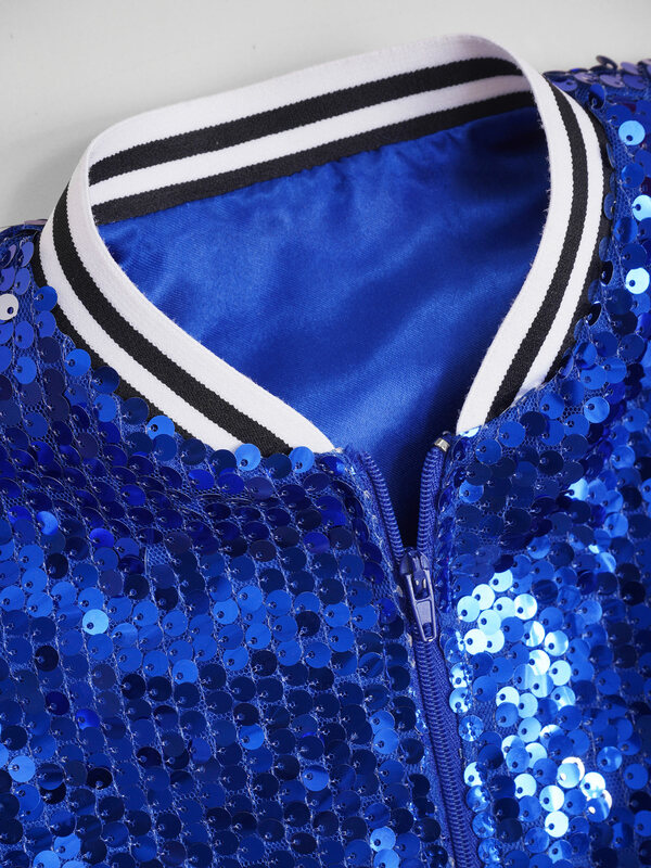 어린이 소녀 긴팔 지퍼 스팽글 야구 재킷, 겉옷, 힙합 재즈 스트리트 댄스 공연 댄스웨어 스트리트웨어