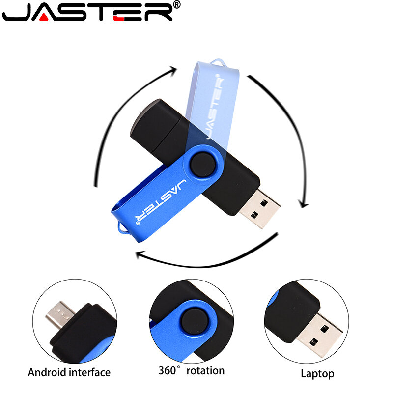 محرك أقراص فلاش USB 2.0 من JASTER OTG محرك أقراص عالي السرعة بسعة 128 جيجابايت و64 جيجابايت و32 جيجابايت و16 جيجابايت و8 جيجابايت مخزن خارجي مزدوج الاستخدام مع عصا USB صغيرة