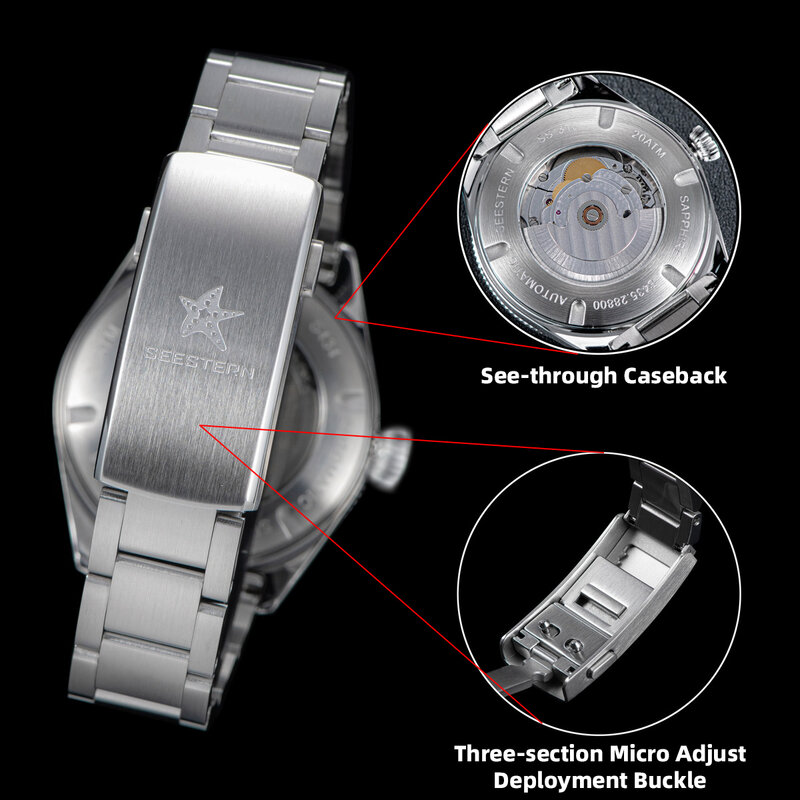 SEESTERN 남성용 다이빙 시계, 자동 기계식 손목시계, Seagul ST2130 무브먼트, 20bar 방수 야광 돔 크리스탈