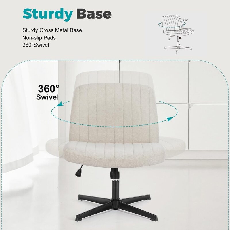W kratkę krzesło, bez rękawa z nogawkami krzesło biurkowe bez kółek, wyściełane tkaniną szerokie siedzisko, nowoczesne obrotowe, regulowane do połowy tyłu