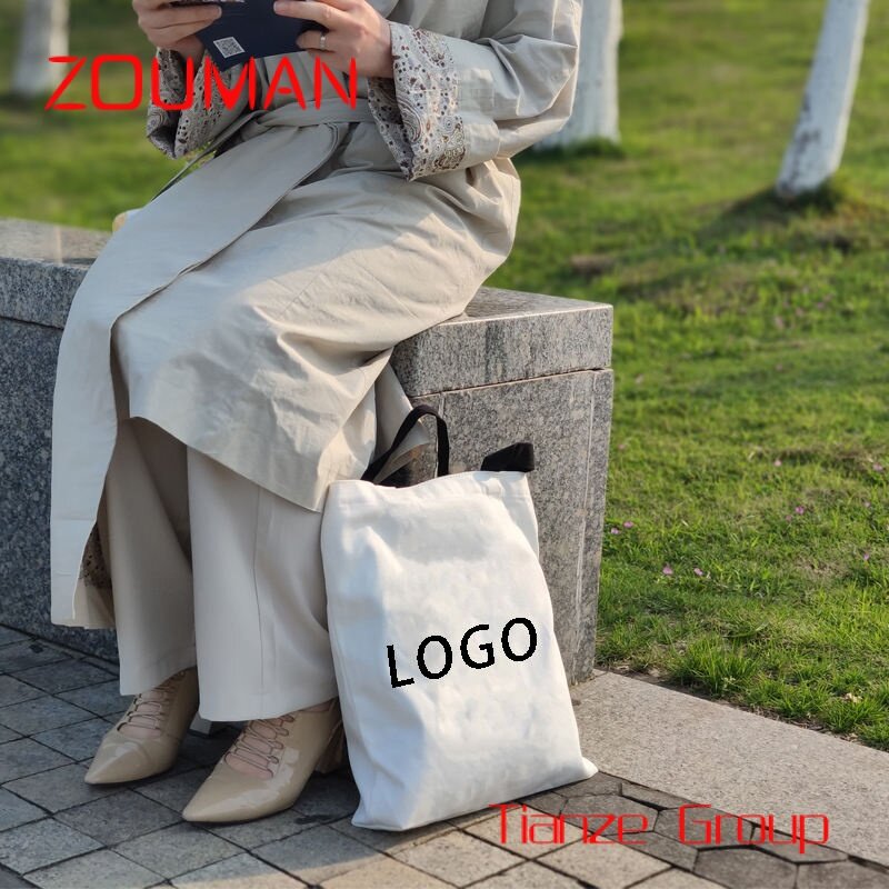 Custom , Wholesale 100% Reusable Thick Cotton Canvas Shopping Bags With Printed Logo