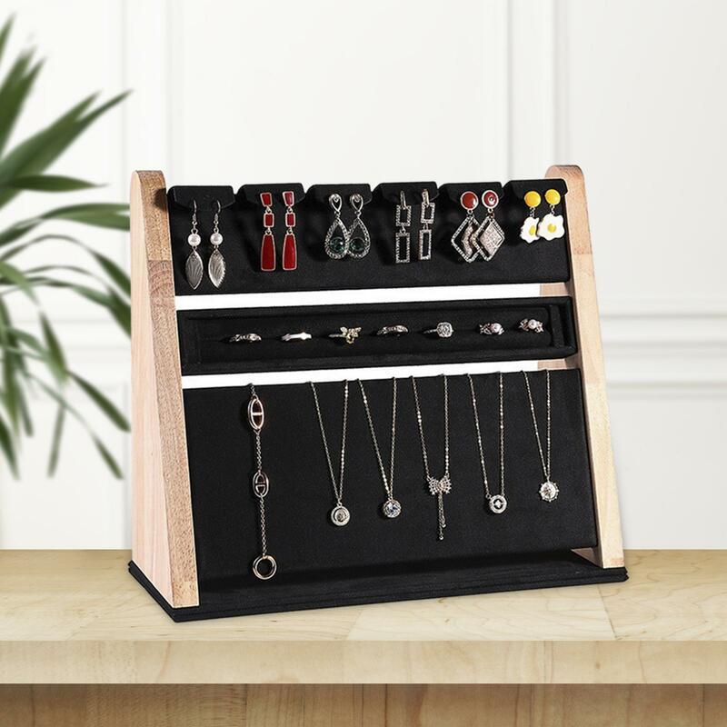 Jewelry Stand Wooden Vertical Jewelry Display Rack Jewelry Organizer Display Panel for Watch Ring Earrings Bangles Necklaces