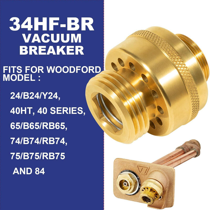 34HF-BR Vacuum Breaker Brass Replace Fits for Woodford Model 24 43 44 45 46 74 75 and 84 Wall Hydrants Single Check