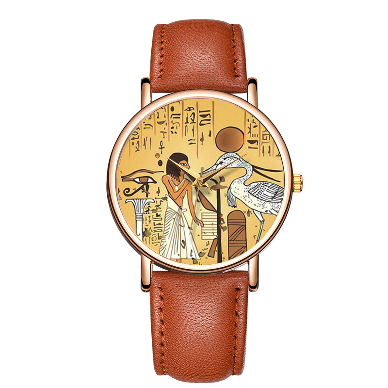 Simple Women's Leather Wristwatch Cool Stuff Watches Egyptian Fresco Painting Female Watches Waterproof Wristwatches
