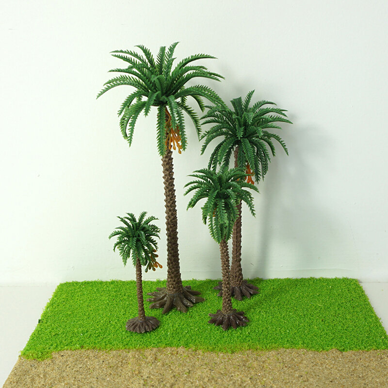 Microslandscape suculento que ajardina a decoração, plantas o fundo, tabela de areia, árvore modelo construindo, girassol africano