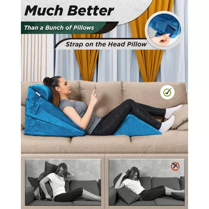 Lunix 5pcs Orthopedic Bed Wedge Pillow Set, Post Surgery Memory Foam for Back, Leg & Knee Pain Relief, Sitting Pillow, Adjus