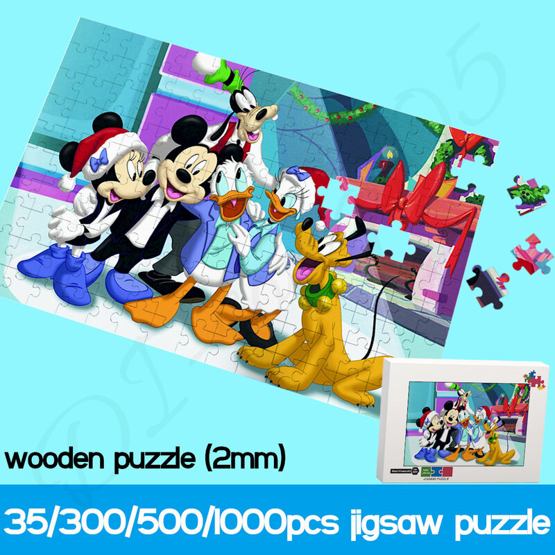 Disney Cartoon Jigsaw Puzzles Mickey Family Full Characters 35 300 500 1000 Pieces of Wooden Box Puzzles Unique Toys for Kids