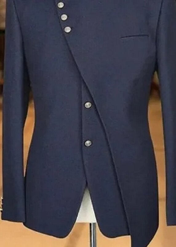 เสื้อสูทดีไซน์ปกคอตั้งสำหรับเจ้าบ่าวแต่งงาน Terno Masculino ชุดสูทผู้ชายชุดทักซิโดเข้ารูป (แจ็คเก็ต + กางเกง)