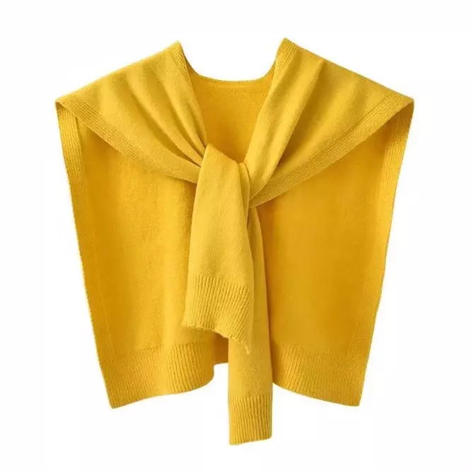 Spring Autumn Korean Knitted Shoulder Women's Knot Solid Color With Air Conditioning Small Shawl To Protect Neck Yellow