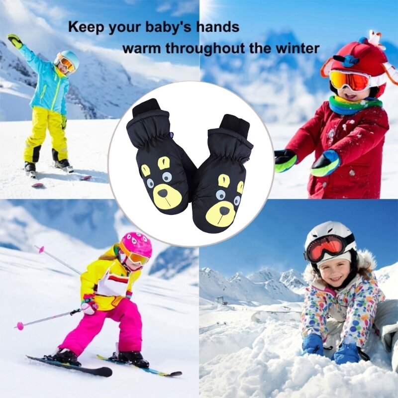 Sarung tangan Ski beruang lucu anak-anak sarung tangan Ski musim dingin tahan air tebal sarung tangan salju papan seluncur anak untuk anak laki-laki perempuan menjaga penghangat jari