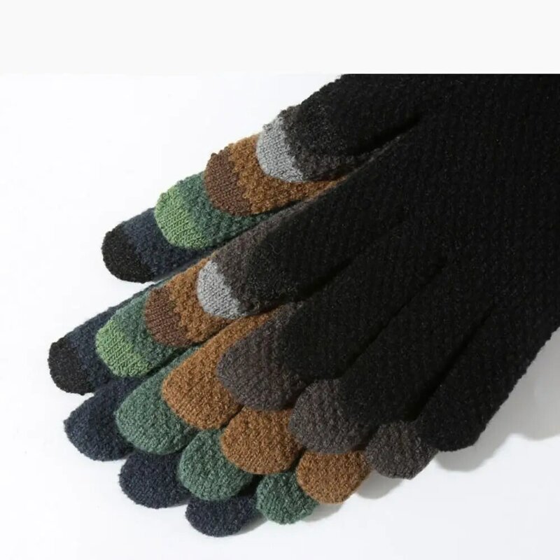 Solid Color Winter Knitted Gloves Korean Warm Plush Cycling Gloves Windproof Thickened Touch Screen Gloves Women