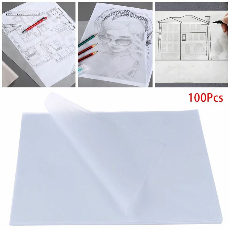 100 buah perlengkapan seni kantor kertas A4 untuk siswa gambar lembar sketsa kertas kaligrafi menulis putih tembus cahaya