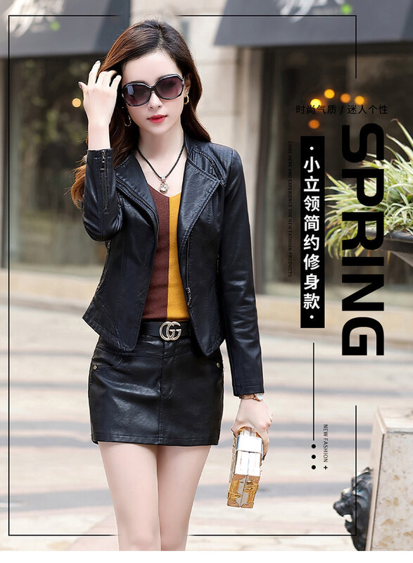 2024 Spring and Autumn Wear New Versatile Short Leather Coat  Sheepskin Women's Fashion Style Suit Collar Coat