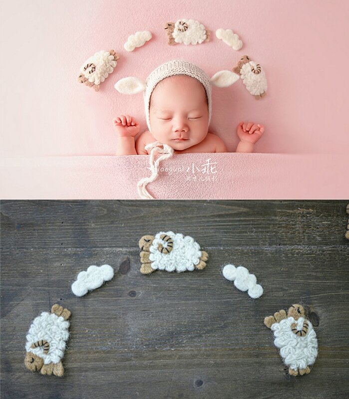 Accesorios de fotografía para recién nacido, hecho a mano fieltro de lana, Estrella y Luna, joyería para bebé hecha a mano, decoración para fiesta en casa, 5 unids/set/Set