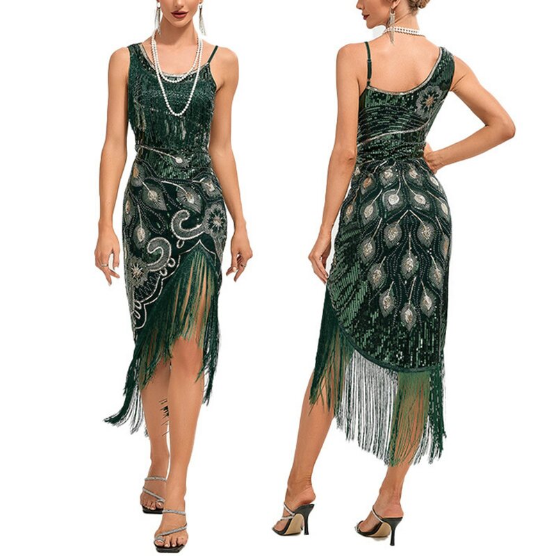 2024 nowy 1920s Flapper frędzle sukienka z cekinami Retro Charleston sukienka na studniówkę świetna imprezowa sukienka taneczna w stylu Vintage wyszywany koralikami strój