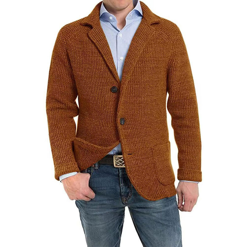 Мужской повседневный вязаный кардиган, свитер с воротником-стойкой и длинными рукавами, модная мужская теплая куртка на осень и зиму, 2023