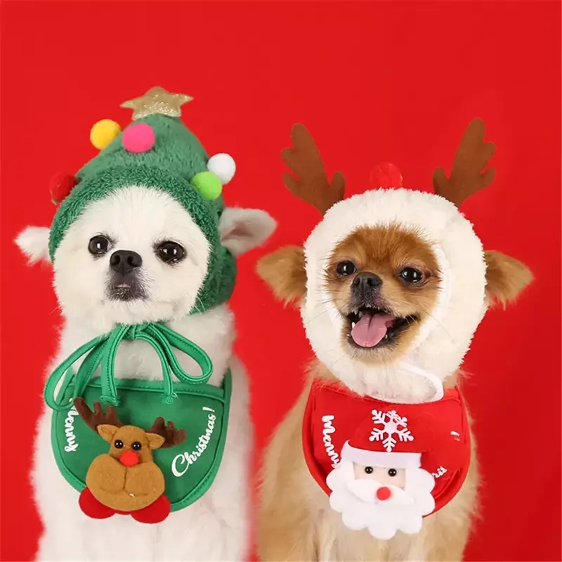 Бандана, шапка с Сантой, шарф для собаки, треугольные нагрудники, платок для собаки, Рождественский костюм, наряд для маленьких, средних и больших собак на Рождество, новинка 2024New