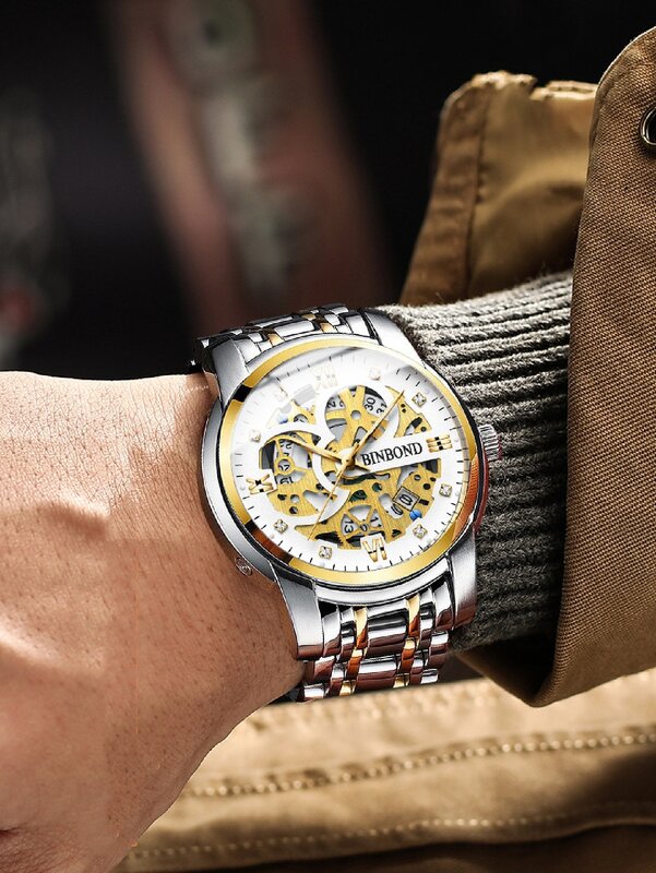 Relógio Quartz impermeável de aço inoxidável masculino, Relógio de pulso, Relógio luminoso, Relógios de luxo, Esporte, Data, 6656