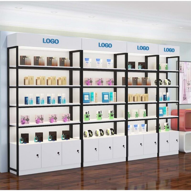 custom，Wooden Display Shelf with LED Lighting Retail Store Wall Shelves High Quality Display Racks for Retail Store