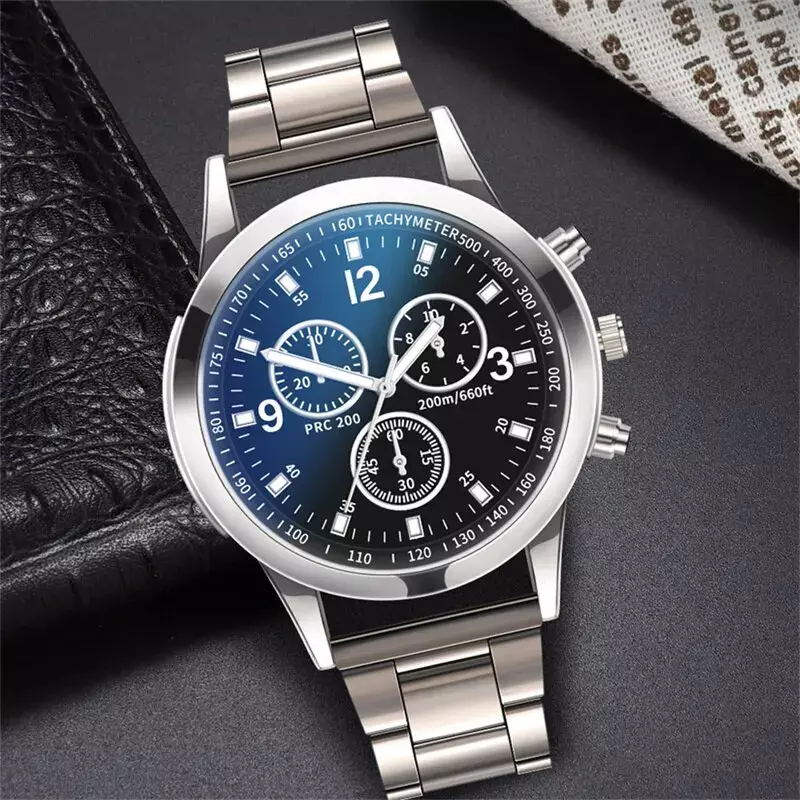 Fashion Mens Bracelet Watches Set Luxury Men Sports Silver Stainless Steel Quartz Watch Man Business Casual Wrist Watch