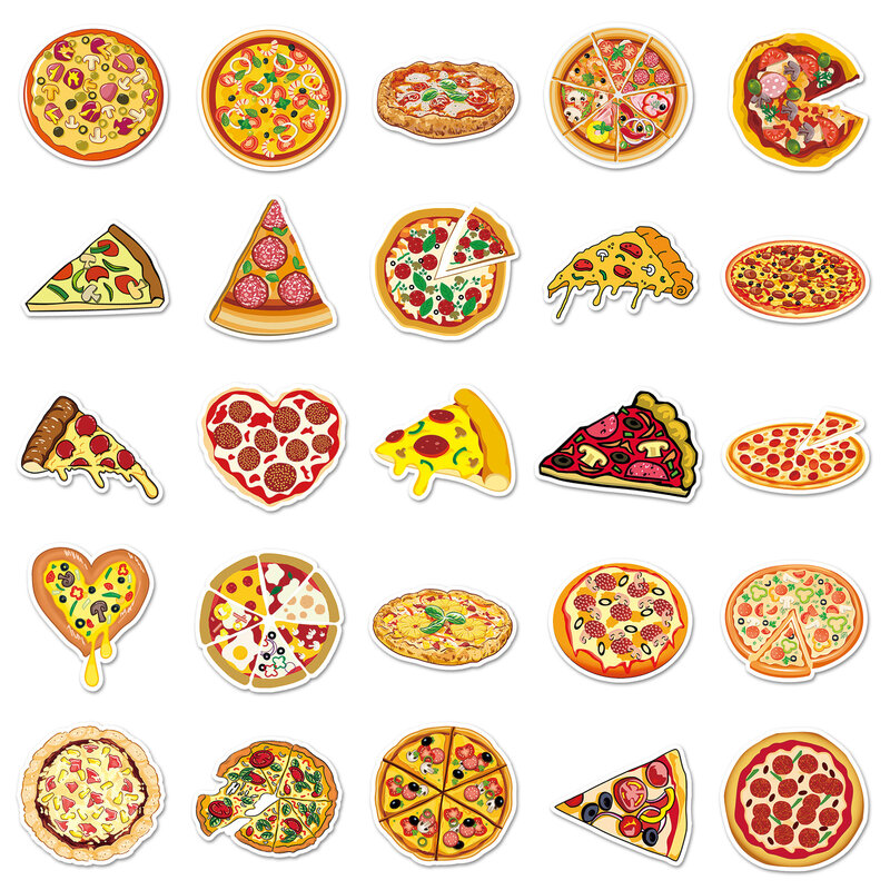 Pegatinas de grafiti de la serie de Pizza deliciosa, 50 piezas, adecuado para cascos de ordenador portátil, decoración de escritorio, pegatinas DIY, juguetes al por mayor