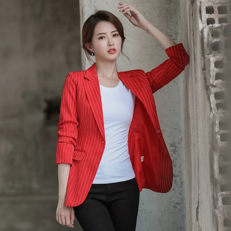 2024 New Women Blazer Korean Spring Autumn Slim Business Blazer Ladies Coats Office Blazer Casual Coat Stripe Long Sleeve Suits