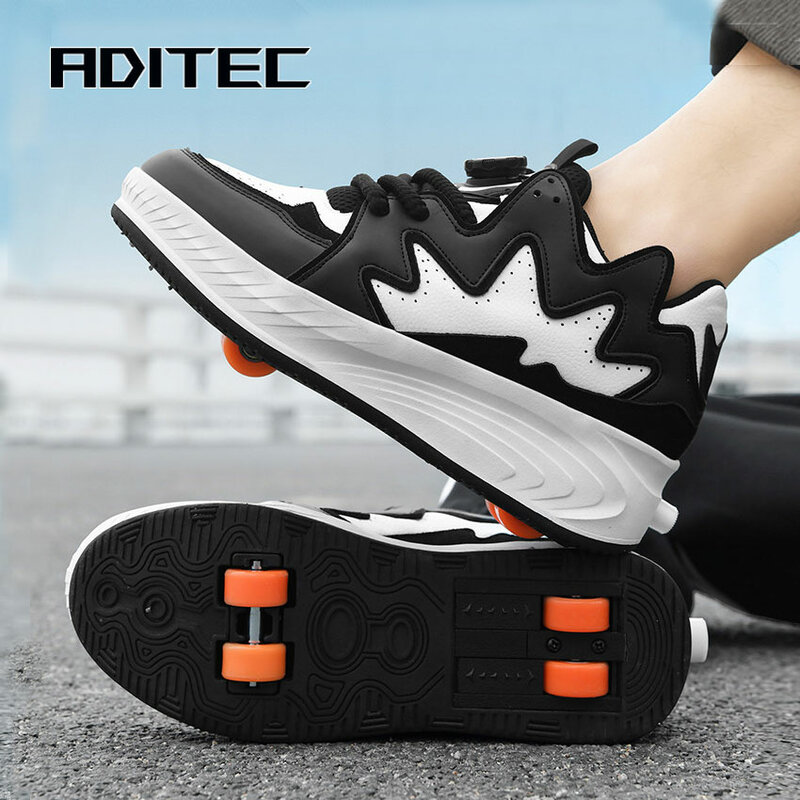 Roller skates for kids. Outdoor training shoes. Creative gifts for boys and girls. Two-row, four-wheeled parkour shoes