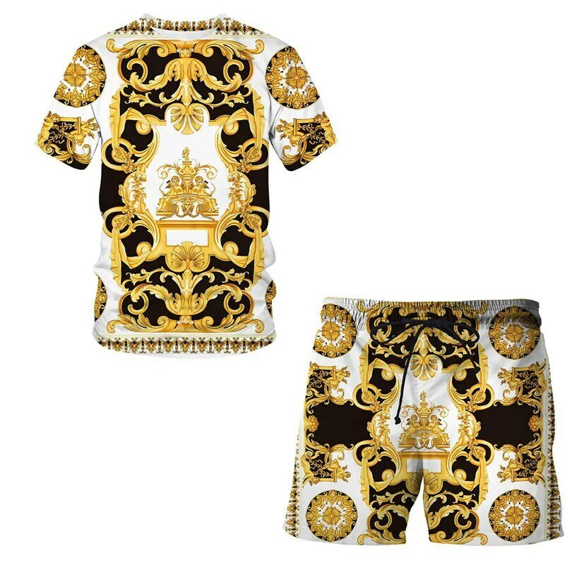 European-american court style Short sleeve T-shirt + Shorts Men's/women's tracksuit Summer 3D printed fashion streetwear