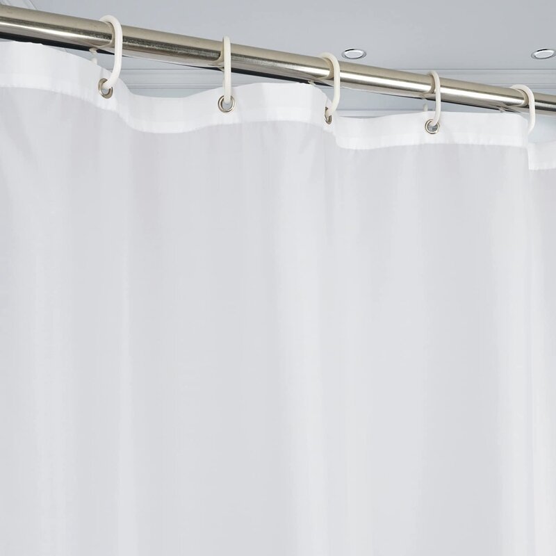 Inyahome Washable White Fabric Modern Bathroom Curtains with Hooks Hotel Luxury Spa Bathtub Shower Liner Curtains Washable