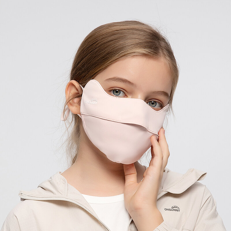 OhSunny-mascarilla facial para niños, máscara con protección UV UPF2000 +, tejido suave, transpirable, lavable, antipolvo, para exteriores