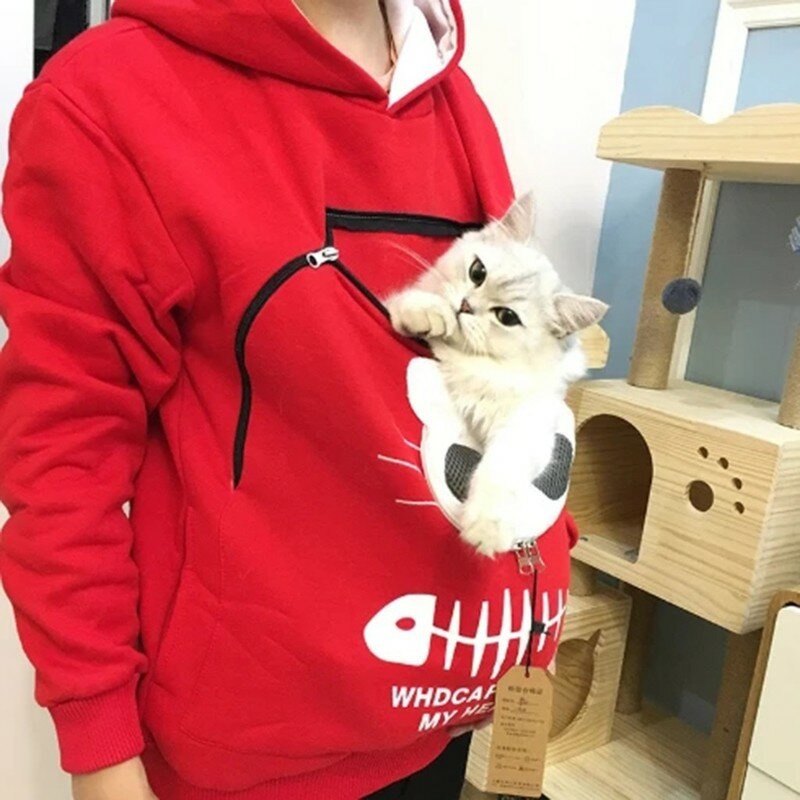 Sweter Bertudung Wanita Atasan Blus Pullover Kerudung Kantung Hewan Musim Dingin Kucing Pembawa Wanita Kaus Ukuran Besar Sejuk