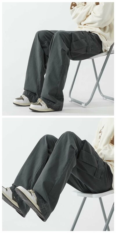 Calça de trabalho de bolso alta, calça masculina de perna reta, calça esportiva solta, marca da moda, inverno, nova, 2023